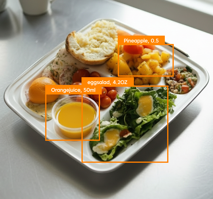 Live tray detection with item bounding boxes